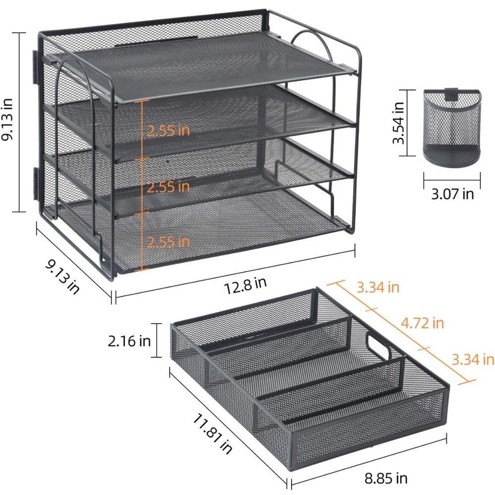Marbrasse 4-Tray Office File Organizer with Drawer and Pen Holders